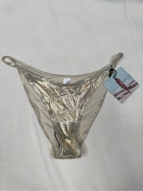 Sandy Beach  Bikini Bottoms Womens Size L Gold Metallic High Cut